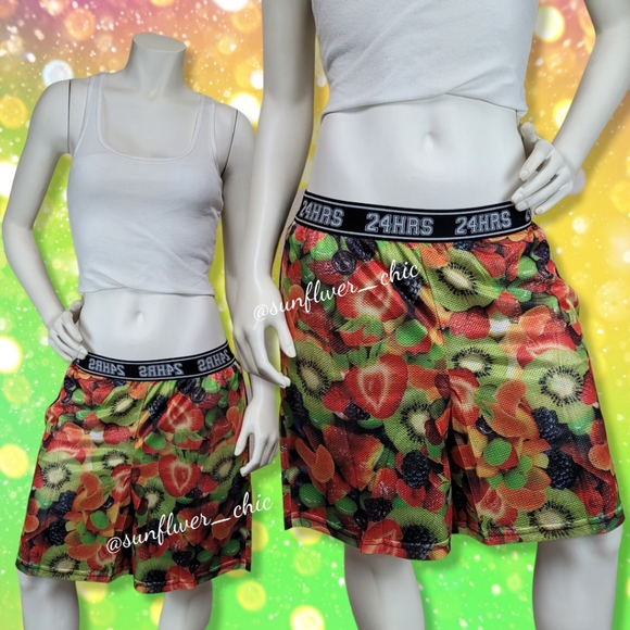 [NEW] 24hrs/Dolls Kill Unisex Fruit Basketball Shorts - Picture 1 of 9